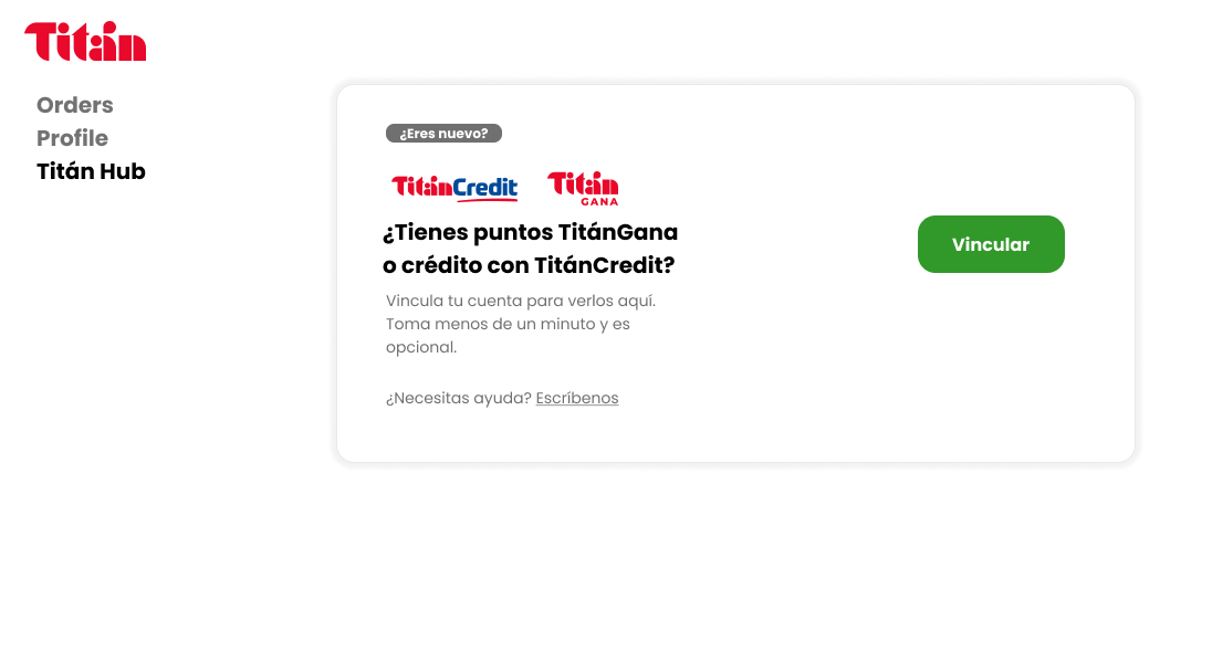 Mi Titán en escritorio: invitación a vincular la cuenta para ver puntos de Titán Gana y crédito de TitánCredit
